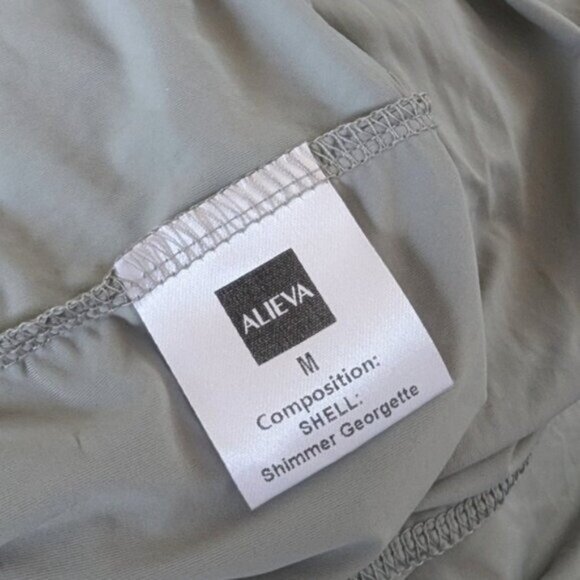 Alieva Narin Draped Midi Dress M Gold Metallic Ponte Stretch Shimmer Cocktail - Picture 8 of 8